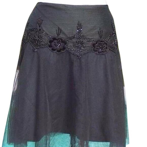 Cache Luxe Black Mesh Layer Bead Embellished New Event Office Skirt New NWT $158 - Picture 5 of 6